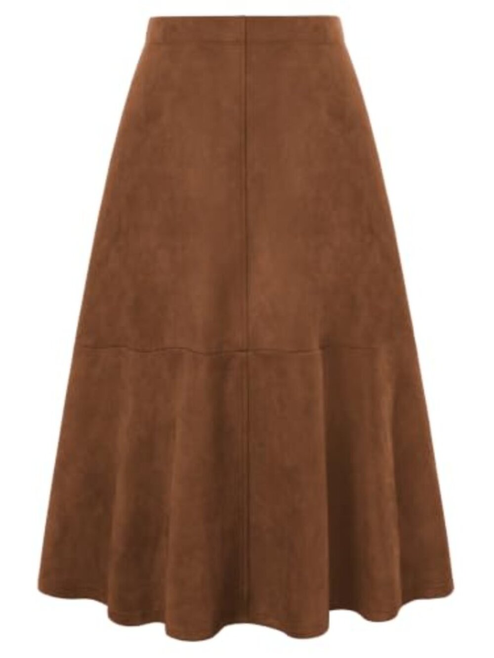 Faux Suede A-Line Midi Skirt High Waist Stretch Fall Winter